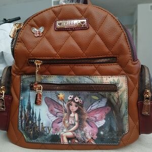 Nicole Lee Tan Quilted Backpack with Fairy Motif
